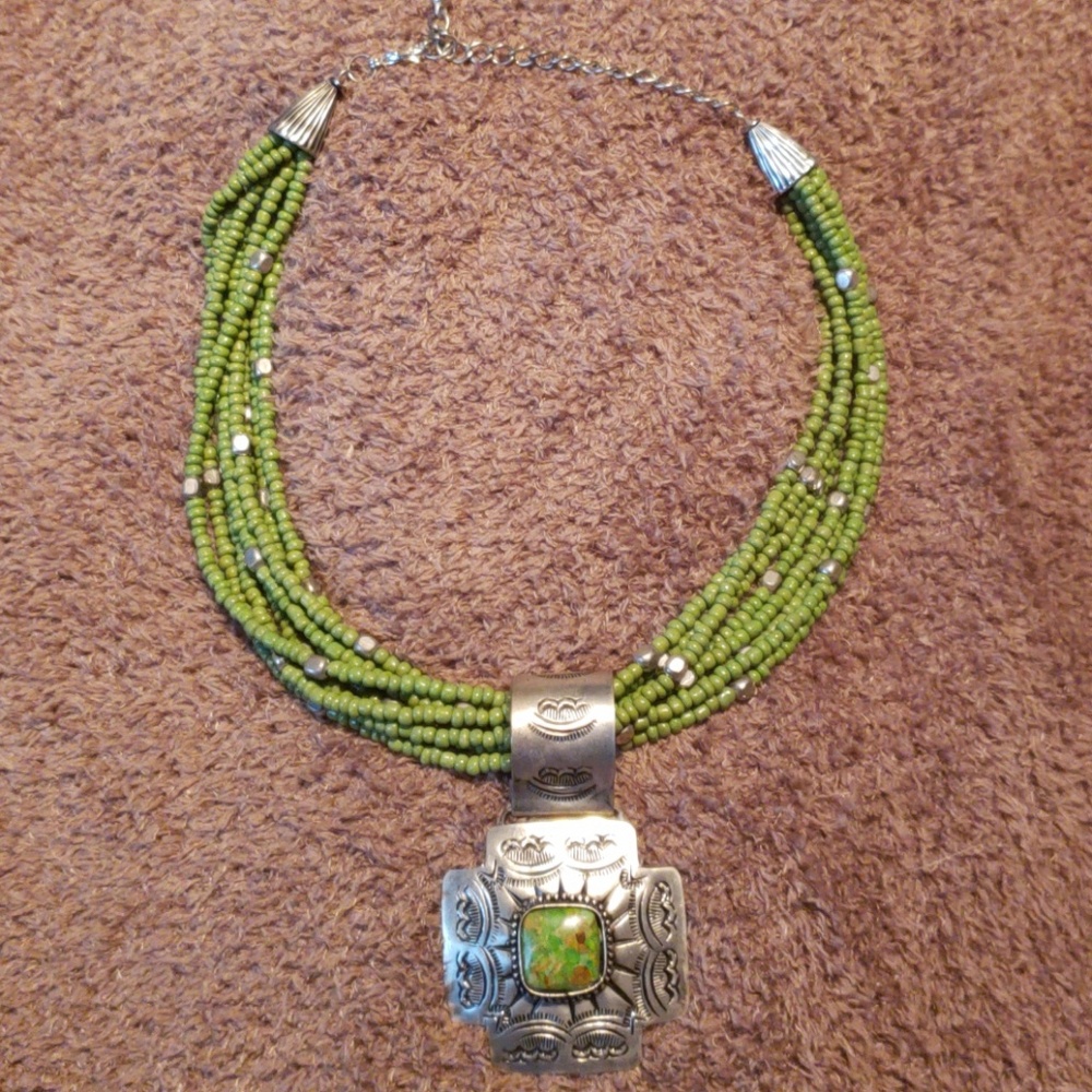 Turquoise Green Mohave Silver Western  Necklace